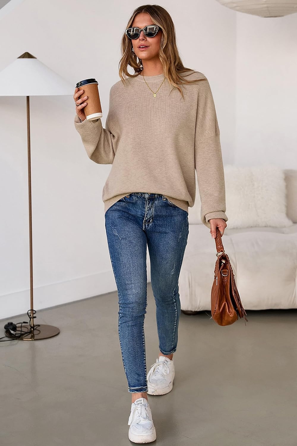 image:imageArachampCloz Womens Wool Blend Oversized Crewneck Fall Casual Sweater Long Sleeve Antipilling WrinkleResistant Business Casual Work Top Teacher Outfits Fashion 2026Oatmeal