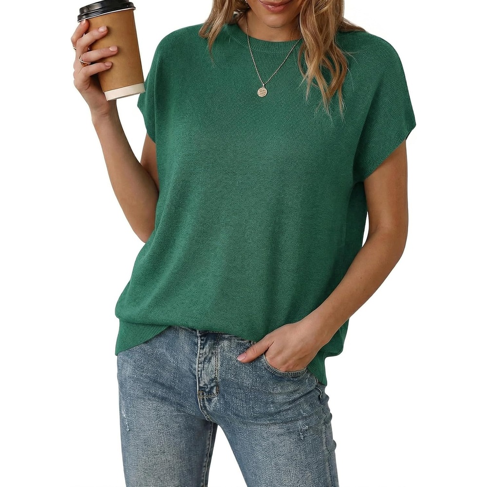 image:imageArachampCloz Womens Wool Blend Oversized Cap Sleeve Summer Casual Sweater Short Sleeve Sweater Stretchy amp Lightweight Capsule Wardrobe Teacher Outfits Business Casual Tops Solo amp Layer OutfitsTeal