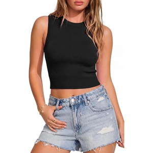 Arach&Cloz Women’s Lyocell Blend Slim Fit Cropped Summer Casual Tank Tops(Black)