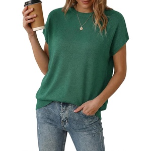 Arach&Cloz Women’s Wool Blend Oversized Cap Sleeve Summer Casual Sweater | Short Sleeve Sweater, Stretchy & Lightweight, Capsule Wardrobe, Teacher Outfits, Business Casual Tops, Solo & Layer Outfits(Teal)