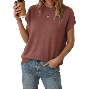 Arach&Cloz Women’s Wool Blend Oversized Cap Sleeve Summer Casual Sweater | Short Sleeve Sweater, Stretchy & Lightweight, Capsule Wardrobe, Teacher Outfits, Business Casual Tops, Solo & Layer Outfits(Dusty Red)