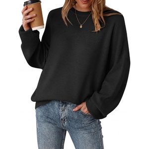 Arach&Cloz Women’s Wool Blend Oversized Crewneck Fall Casual Sweater | Long Sleeve, Anti-pilling, Wrinkle-Resistant, Business Casual, Work Top, Teacher Outfits, Fashion 2026(Black)