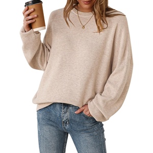 Arach&Cloz Women’s Wool Blend Oversized Crewneck Fall Casual Sweater | Long Sleeve, Anti-pilling, Wrinkle-Resistant, Business Casual, Work Top, Teacher Outfits, Fashion 2026(Apricot)