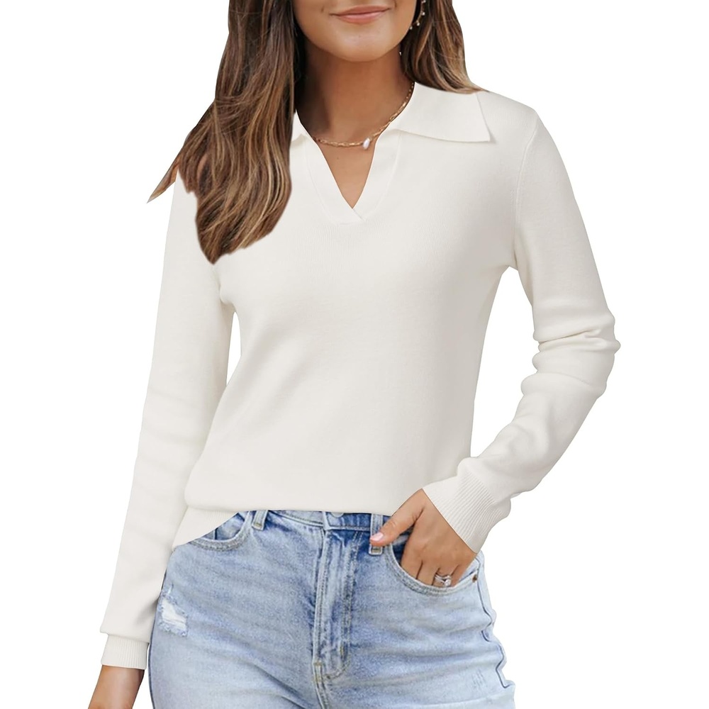 image:imageArachampCloz Womens Wool Blend Collared Polo Shirts Business Casual Sweater  Polo Shirts Women Stretchy amp Lightweight Cashmere Regular Fit Teacher Outfits Business Casual Tops Capsule WardrobeOffwhite