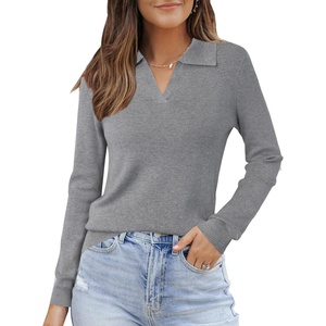 Arach&Cloz Women’s Wool Blend Collared Polo Shirts Business Casual Sweater | Polo Shirts Women, Stretchy & Lightweight Cashmere, Regular Fit, Teacher Outfits, Business Casual Tops, Capsule Wardrobe(Dark Gray)