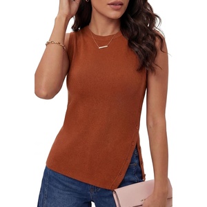 Arach&Cloz Women’s Wool Blend Side-Button Slit Summer Casual Sweater Tanks(Caramel)