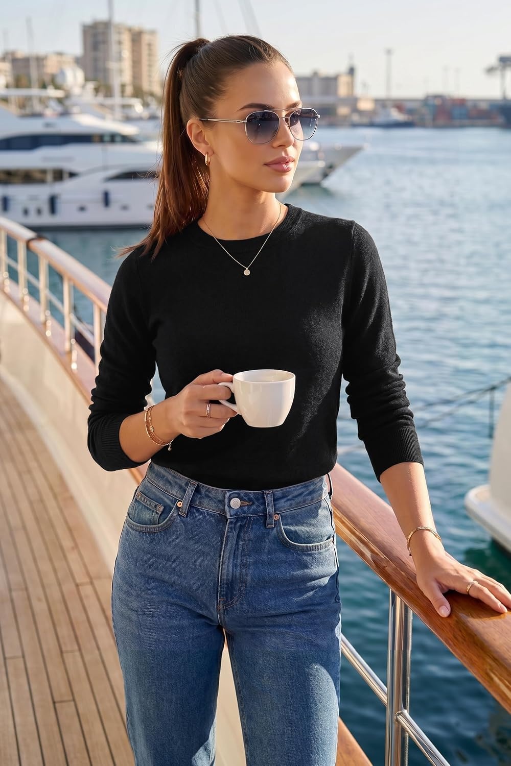 image:imageArachampCloz Womens 100 Merino Wool Long Sleeve Crew Neck Fall Work Sweater Machine Washable Lightweight amp Breathable Cashmere Alternative Shrink amp Wrinkle Free MoistureWicking Work Casual BasicBlack