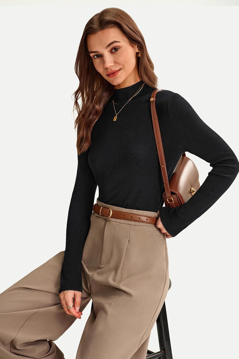image:imageArachampCloz Womens 100 Merino Wool Long Sleeve Mock Neck Sweater Work Fall Machine Washable Luxury Fabric LightweightampEasy Care Natural Warmth Work Essential Business Casual Fall Winter 2026Black