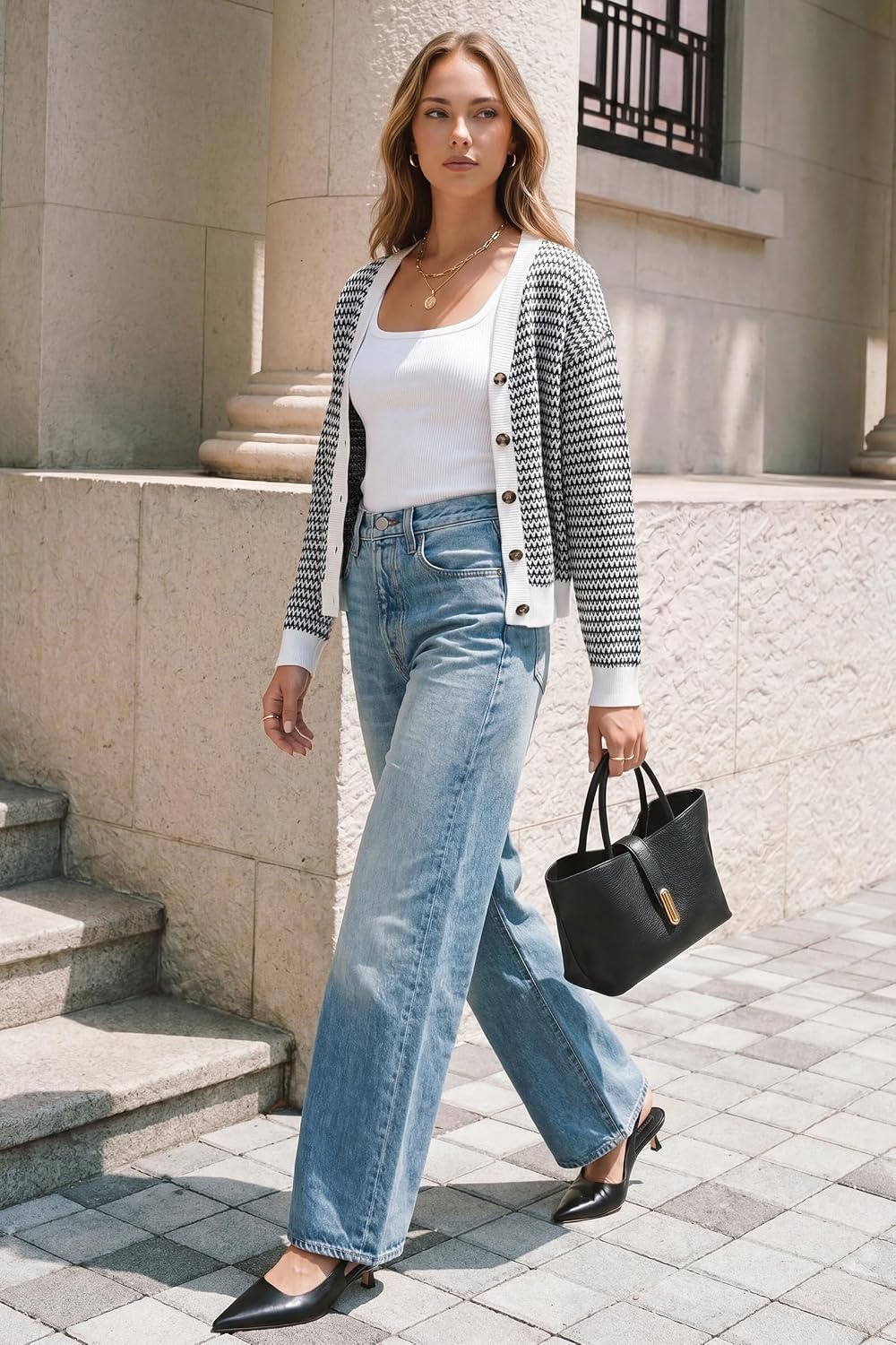image:imageArachampCloz Womens V Neck Button Front Striped Casual Fall Cardigan Sweater 100 Cotton Lightweight amp Breathable Long Sleeve Top Relaxed Fit Everyday Essential Business Casual Office WorkBlack