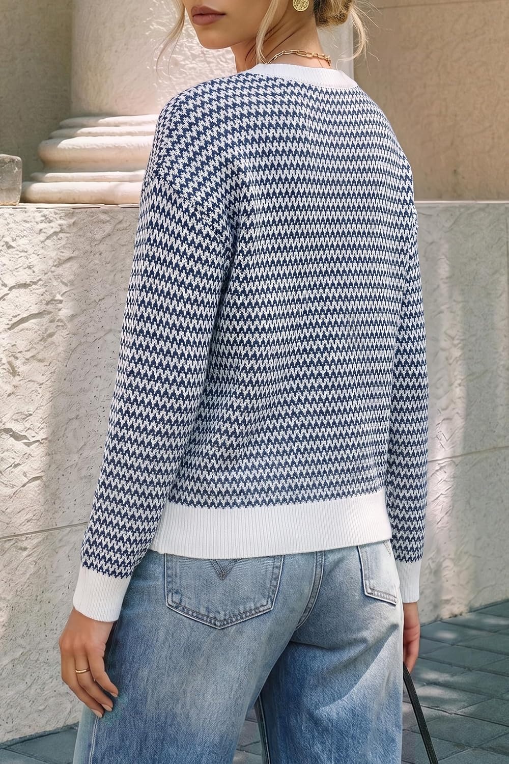 image:imageArachampCloz Womens V Neck Button Front Striped Casual Fall Cardigan Sweater 100 Cotton Lightweight amp Breathable Long Sleeve Top Relaxed Fit Everyday Essential Business Casual Office WorkNavy