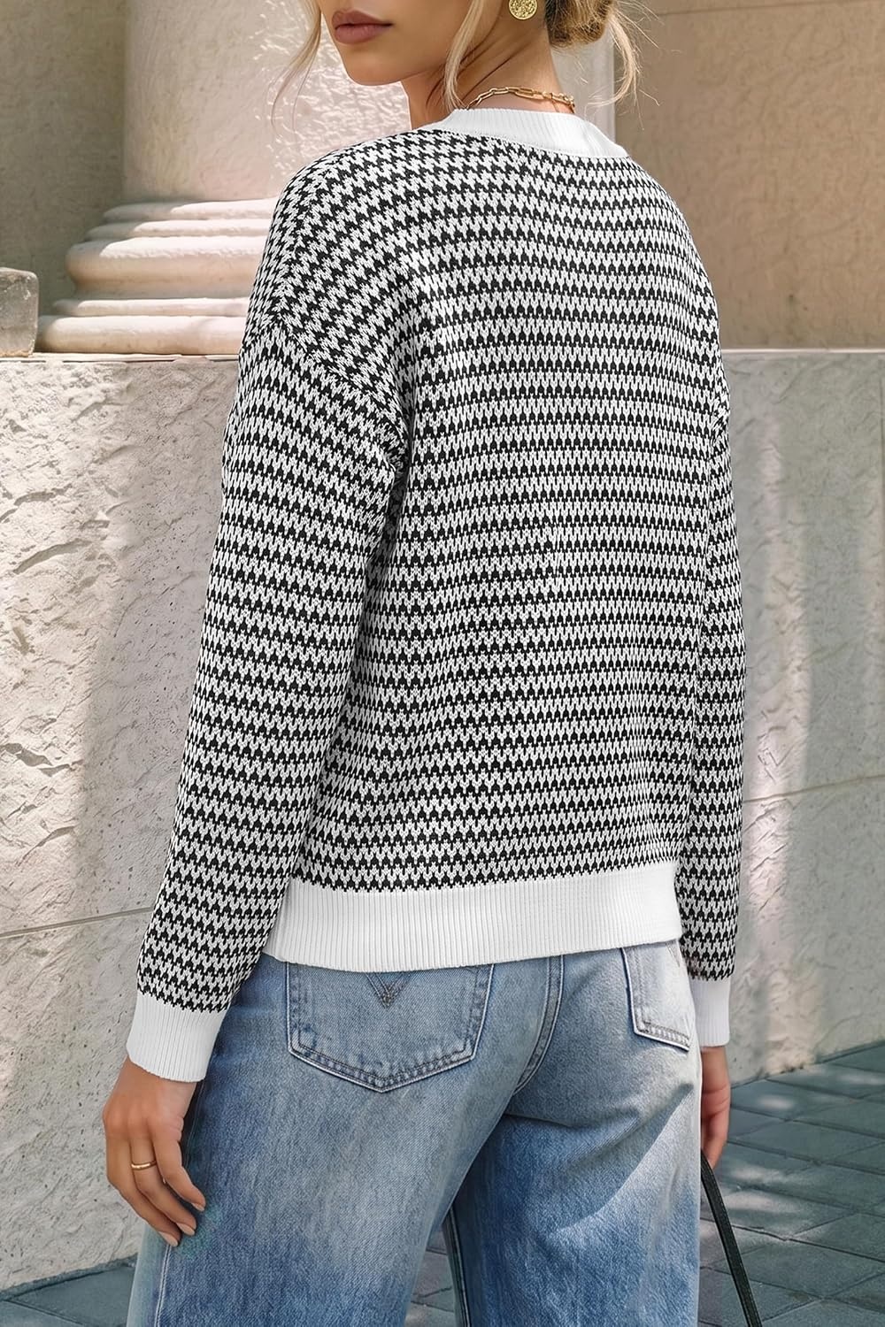image:imageArachampCloz Womens V Neck Button Front Striped Casual Fall Cardigan Sweater 100 Cotton Lightweight amp Breathable Long Sleeve Top Relaxed Fit Everyday Essential Business Casual Office WorkBlack