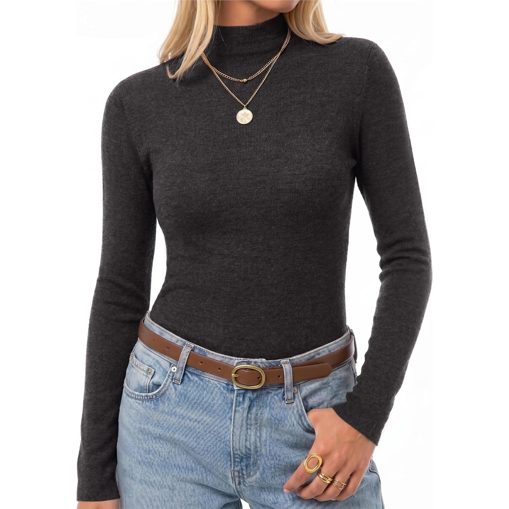 image:imageArachampCloz Womens 100 Merino Wool Long Sleeve Mock Neck Sweater Work Fall Machine Washable Luxury Fabric LightweightampEasy Care Natural Warmth Work Essential Business Casual Fall Winter 2026Dark Gray