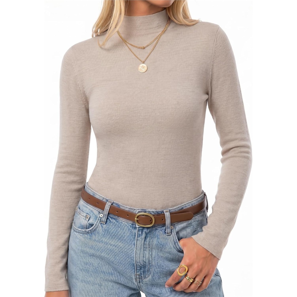 image:imageArachampCloz Womens 100 Merino Wool Long Sleeve Mock Neck Sweater Work Fall Machine Washable Luxury Fabric LightweightampEasy Care Natural Warmth Work Essential Business Casual Fall Winter 2026Oatmeal