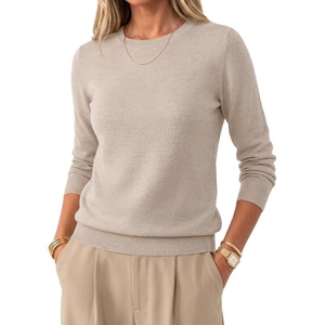 Arach&Cloz Women’s 100% Merino Wool Long Sleeve Crew Neck Fall Work Sweater | Machine Washable, Lightweight & Breathable, Cashmere Alternative, Shrink & Wrinkle Free, Moisture-Wicking, Work Casual Basic(Oatmeal)