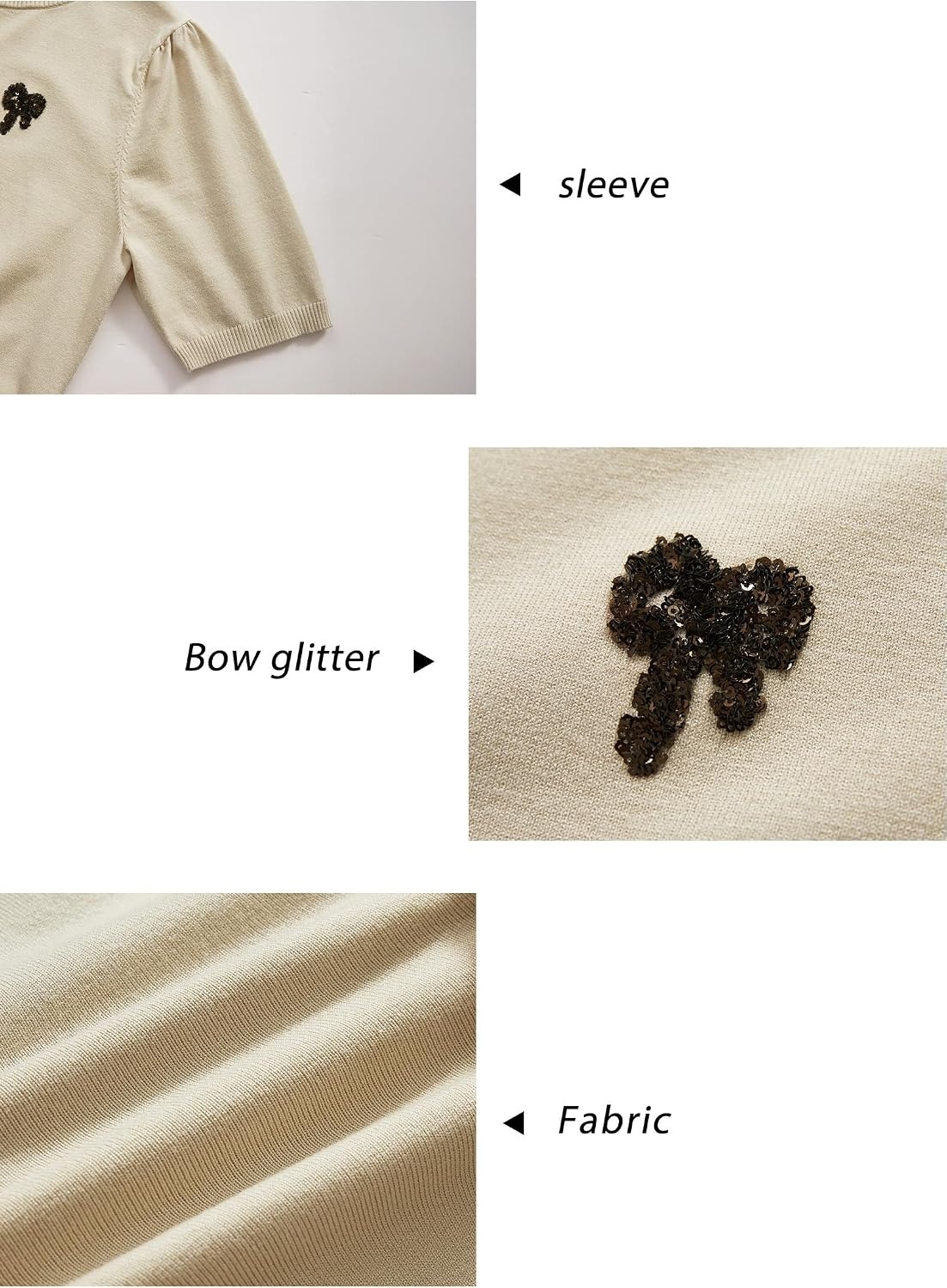 image:imageArachampCloz Womens Puff Short Sleeve Shirts 2025 Summer Crew Neck Sequin Cute Crop Tops Trendy Casual PulloverApricot