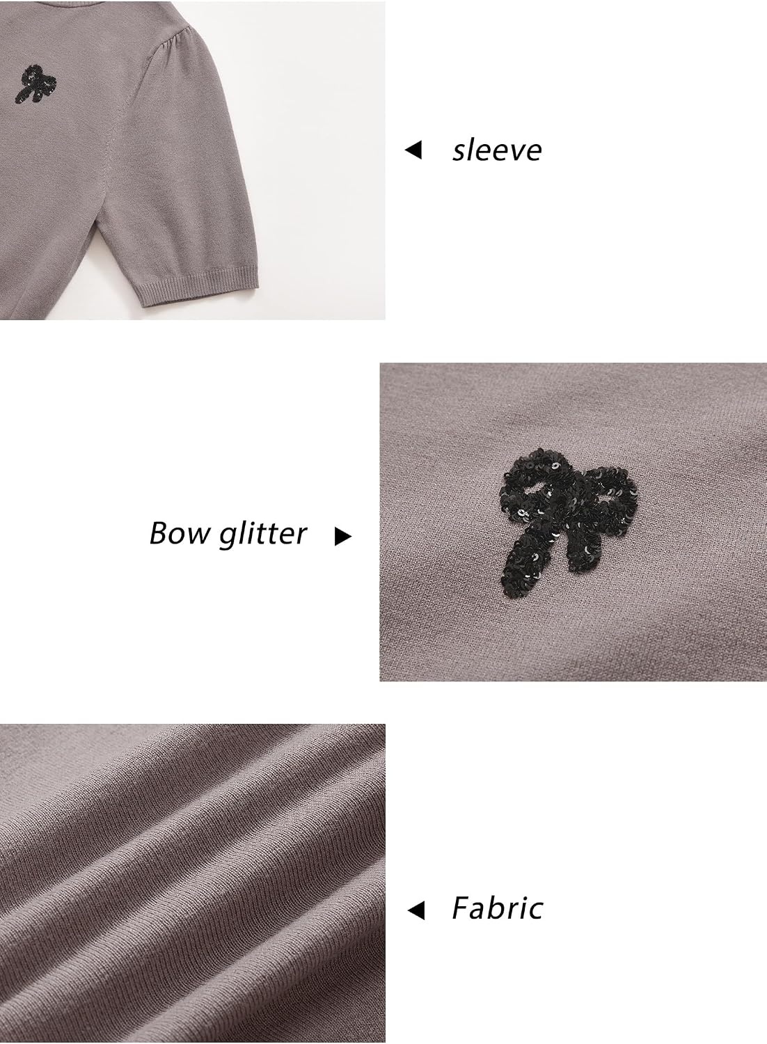 image:imageArachampCloz Womens Puff Short Sleeve Shirts 2025 Summer Crew Neck Sequin Cute Crop Tops Trendy Casual PulloverCoffee