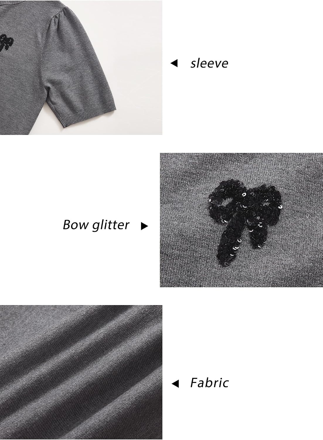 image:imageArachampCloz Womens Puff Short Sleeve Shirts 2025 Summer Crew Neck Sequin Cute Crop Tops Trendy Casual PulloverDark Grey