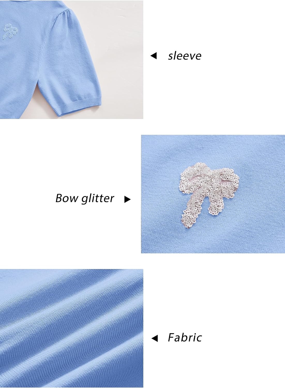 image:imageArachampCloz Womens Puff Short Sleeve Shirts 2025 Summer Crew Neck Sequin Cute Crop Tops Trendy Casual PulloverSky Blue