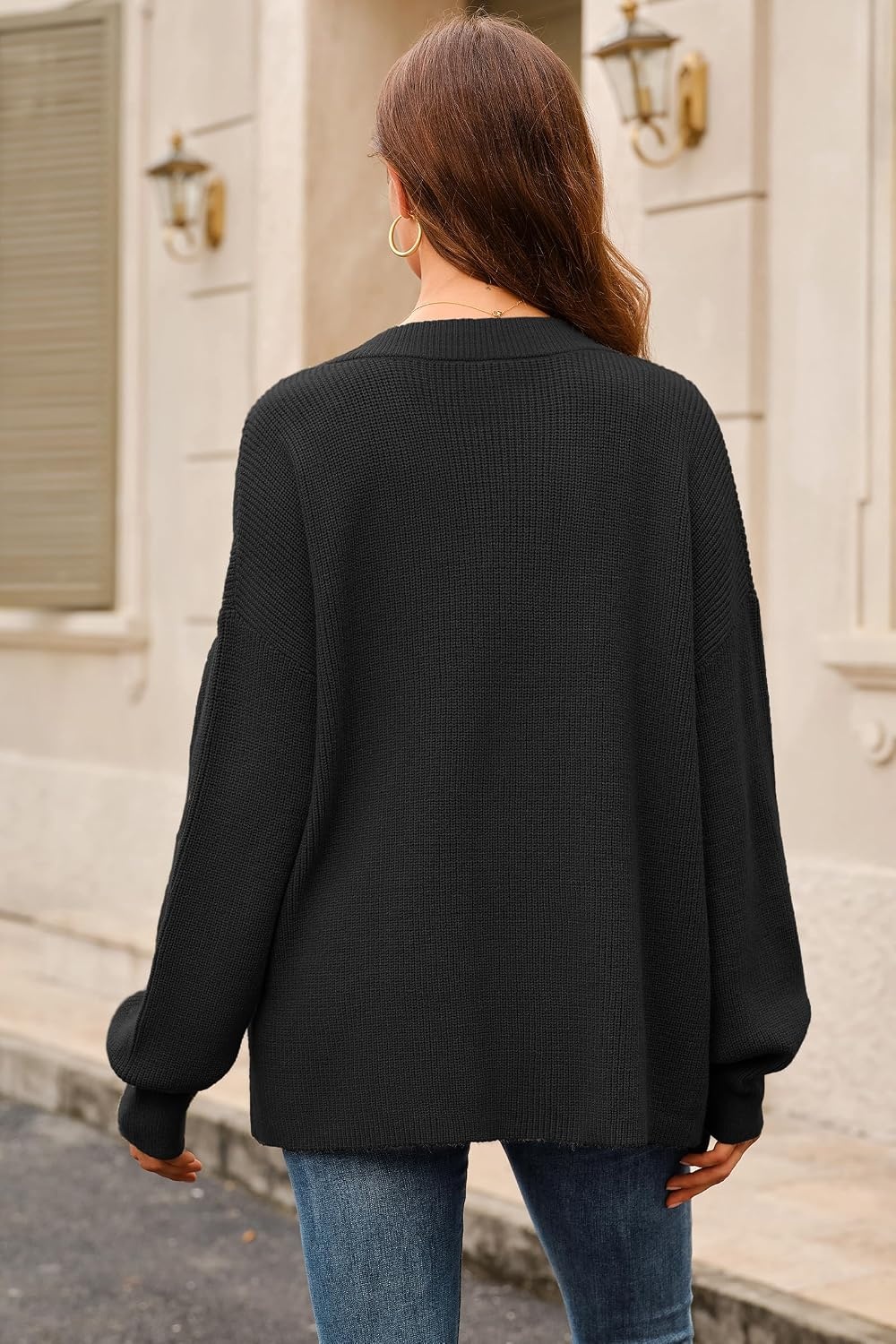 image:imageArachampCloz Womens Wool Blend Oversized V Neck Casual Sweaters 2025Black