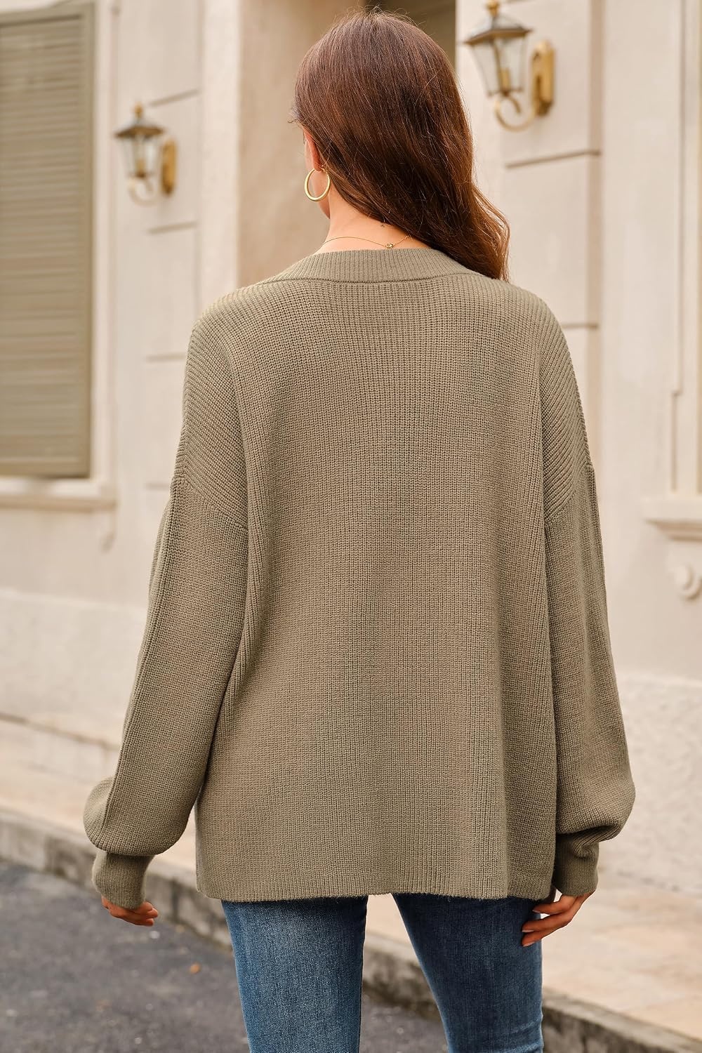 image:imageArachampCloz Womens Wool Blend Oversized V Neck Casual Sweaters 2025Camel