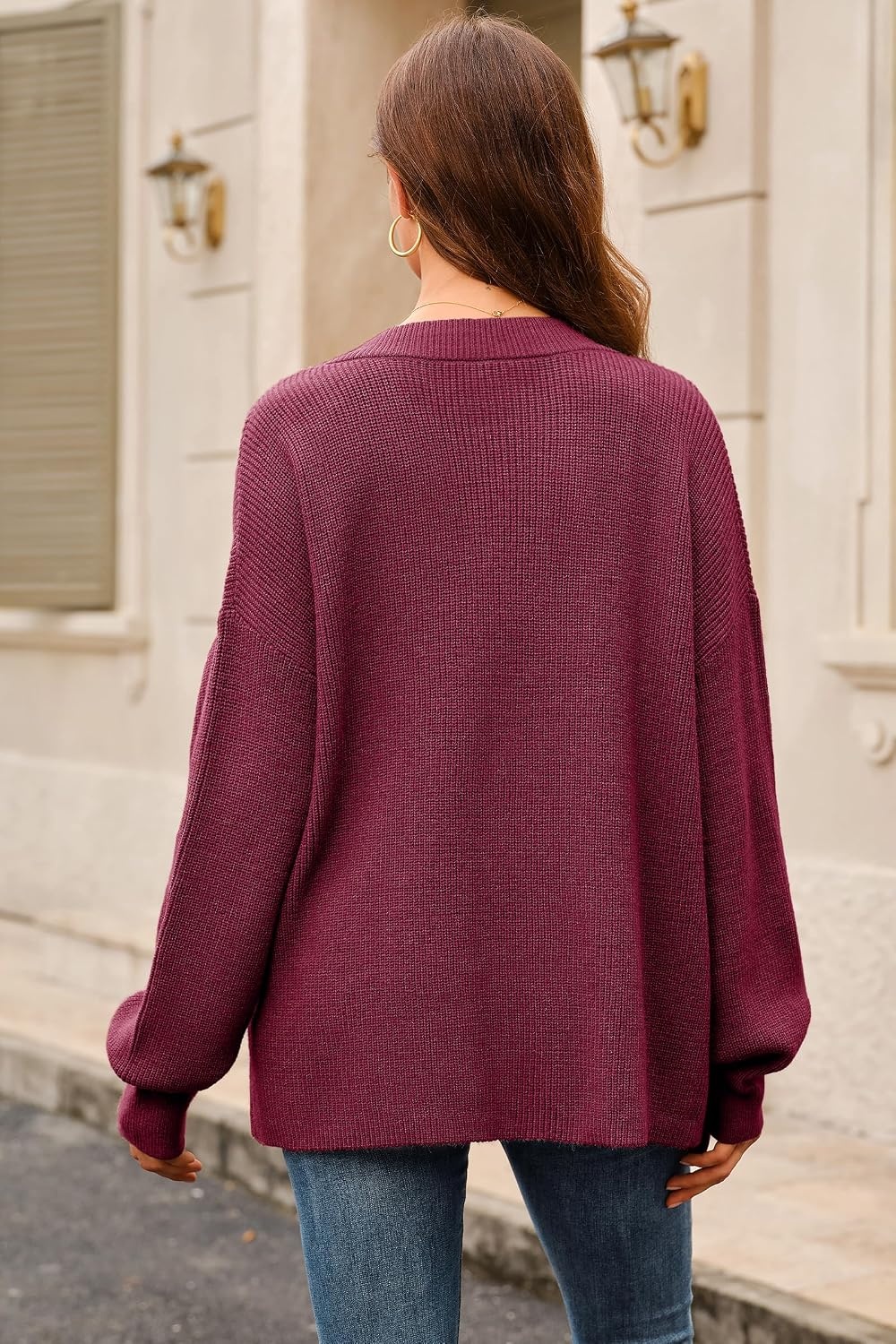 image:imageArachampCloz Womens Wool Blend Oversized V Neck Casual Sweaters 2025Dark Red