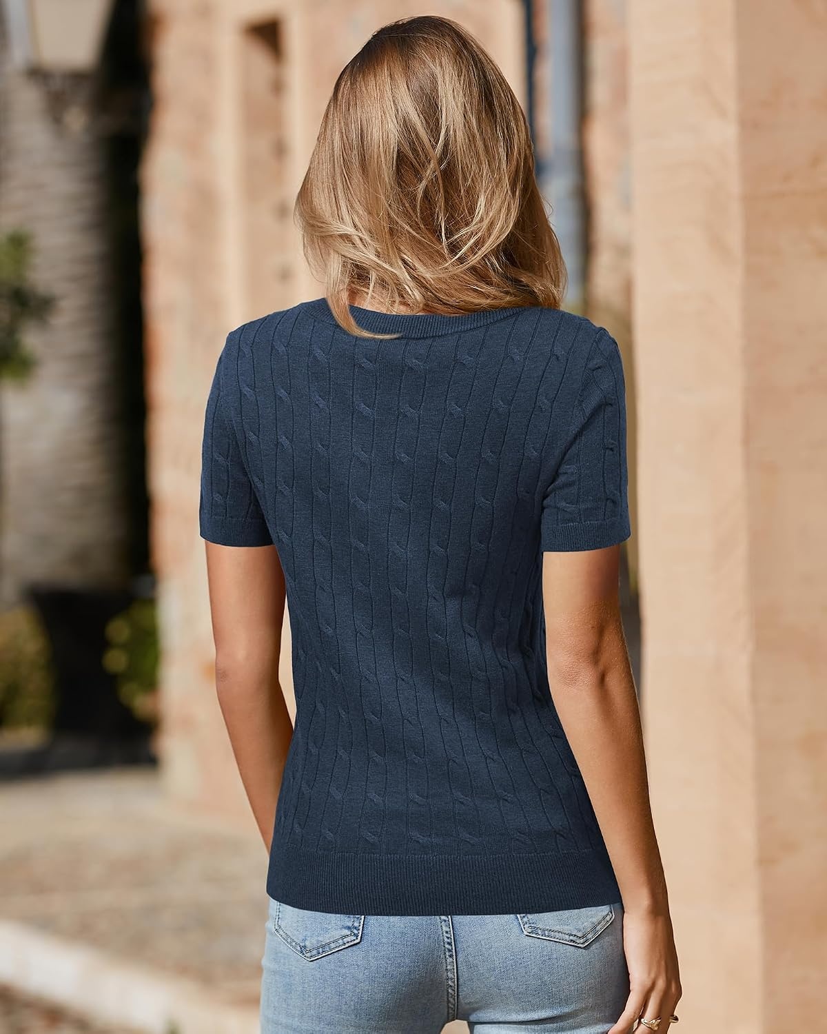 image:imageArachampCloz Womens Wool Blend Short Sleeve Summer Business Casual Sweater LightweightampSoft Fabric Breathable Top VNeck Regular Fit Office Wear Teacher Outfits Fall Capsule Wardrobe 2026Cabledusty Blue