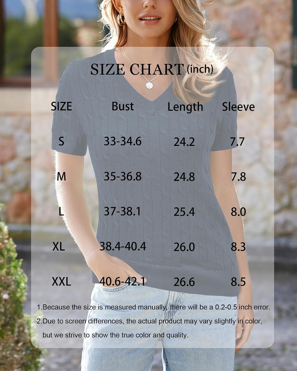 image:imageArachampCloz Womens Wool Blend Short Sleeve Summer Business Casual Sweater LightweightampSoft Fabric Breathable Top VNeck Regular Fit Office Wear Teacher Outfits Fall Capsule Wardrobe 2026Cabledusty Blue
