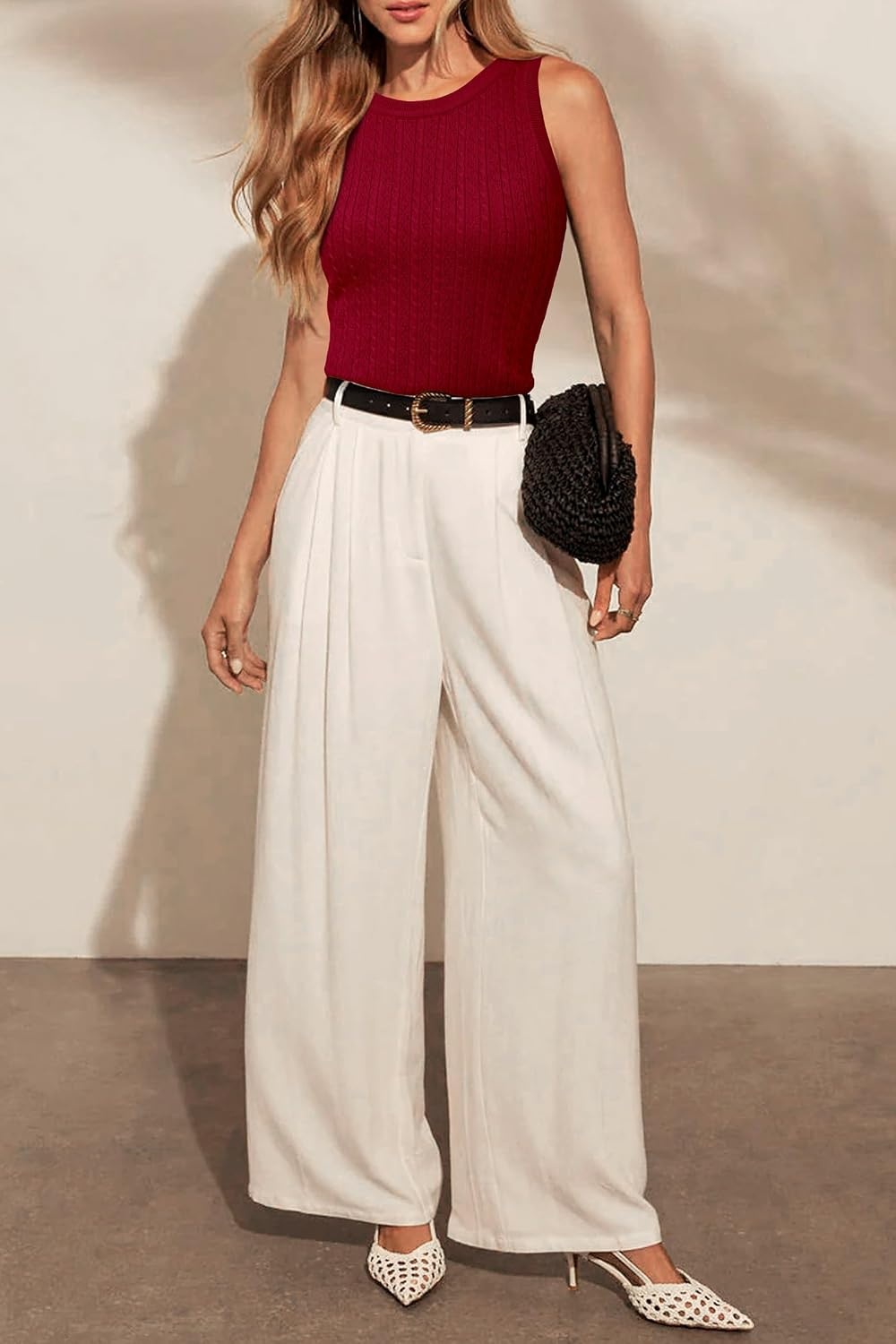 image:imageArachampCloz Womens Wool Blend Sleeveless All Season Business Casual Tank Soft Breathable Wool Blend Stretchy lightweight Sleeveless Business Casual Work Outfit Spring Summer Fall Clothes Wear 2026Cburgundy Red