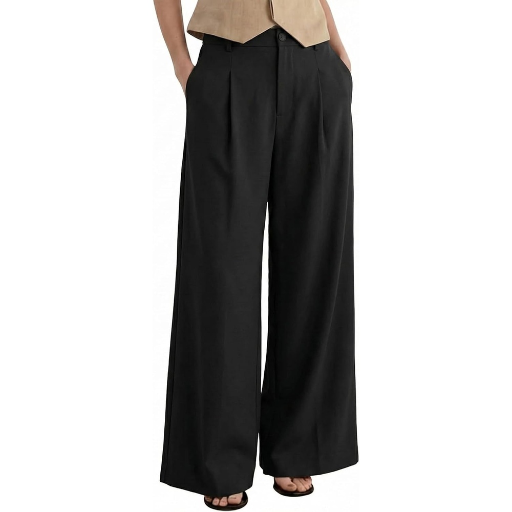 image:imageArachampCloz Womens Linen Blend Wide Leg Pants Fall Business Casual Trousers  Breathable linen Blend High Waisted flowy Wide Leg Palazzo Slacks Teacher Business Casual Work Outfits fall Workwear 2026Black