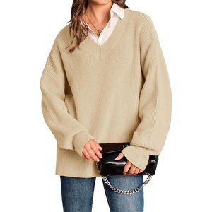 Arach&Cloz Women’s Wool Blend Oversized V Neck Casual Sweaters 2025(Apricot)