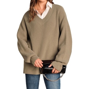 Arach&Cloz Women’s Wool Blend Oversized V Neck Casual Sweaters 2025(Camel)