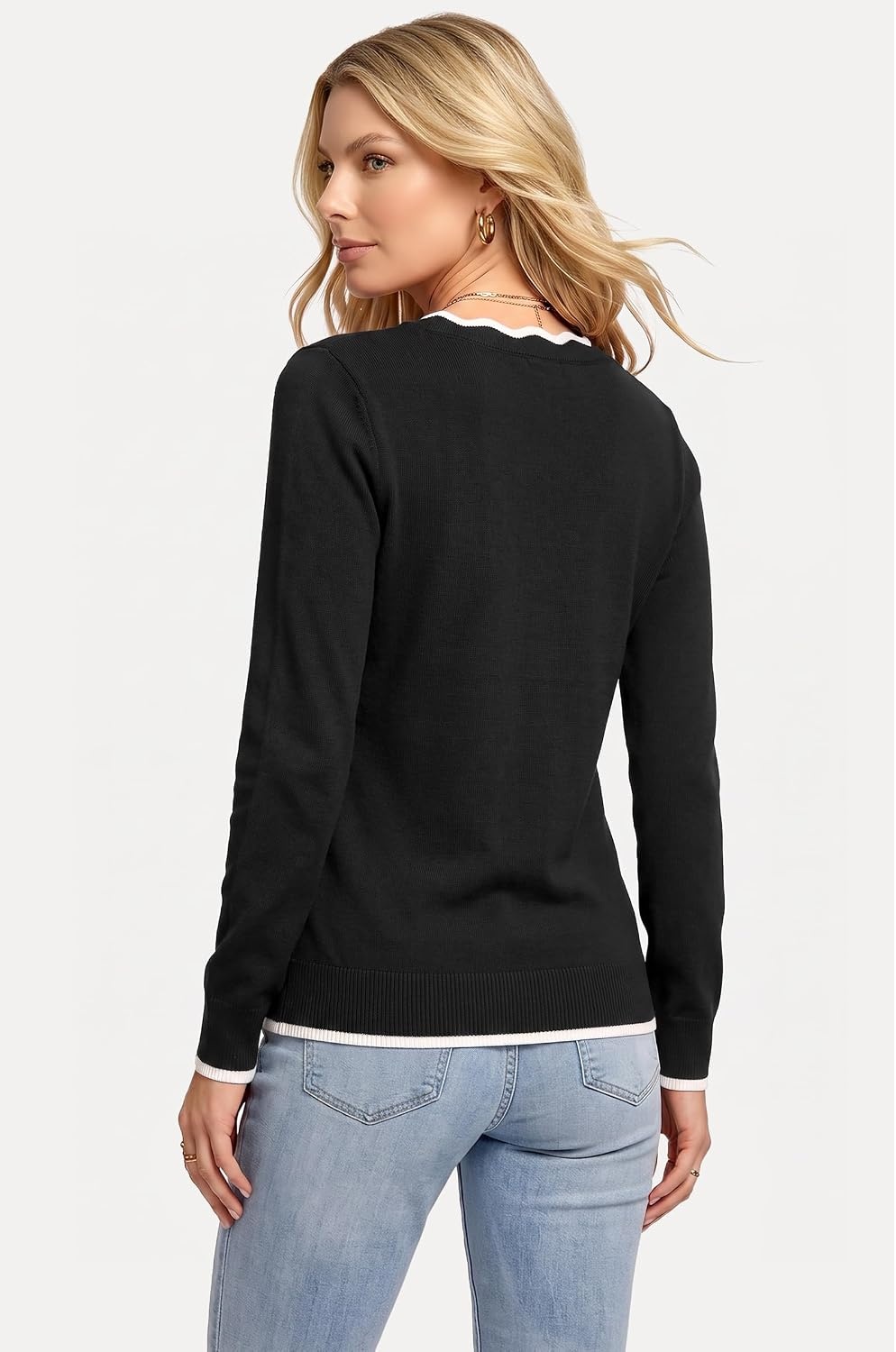 image:imageArachampCloz Womens 2026 Fall V Neck Sweaters Pullover Long Sleeve Knit Tops 100 Cotton LightweightampCute Cozy StyleampCasual Regular Fit TrendyampFashion Teacher Tops Fall OutfitsBlack