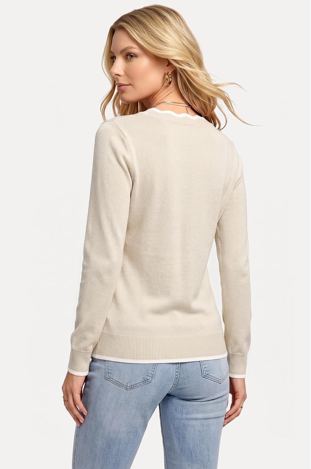 image:imageArachampCloz Womens 2026 Fall V Neck Sweaters Pullover Long Sleeve Knit Tops 100 Cotton LightweightampCute Cozy StyleampCasual Regular Fit TrendyampFashion Teacher Tops Fall OutfitsOatmeal