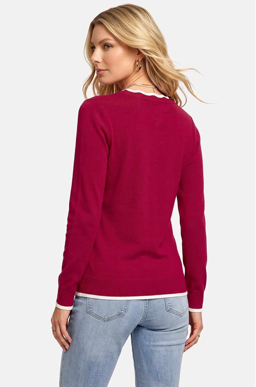 image:imageArachampCloz Womens 2026 Fall V Neck Sweaters Pullover Long Sleeve Knit Tops 100 Cotton LightweightampCute Cozy StyleampCasual Regular Fit TrendyampFashion Teacher Tops Fall OutfitsBurgundy