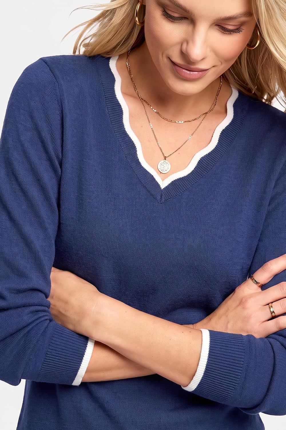 image:imageArachampCloz Womens 2026 Fall V Neck Sweaters Pullover Long Sleeve Knit Tops 100 Cotton LightweightampCute Cozy StyleampCasual Regular Fit TrendyampFashion Teacher Tops Fall OutfitsNavy