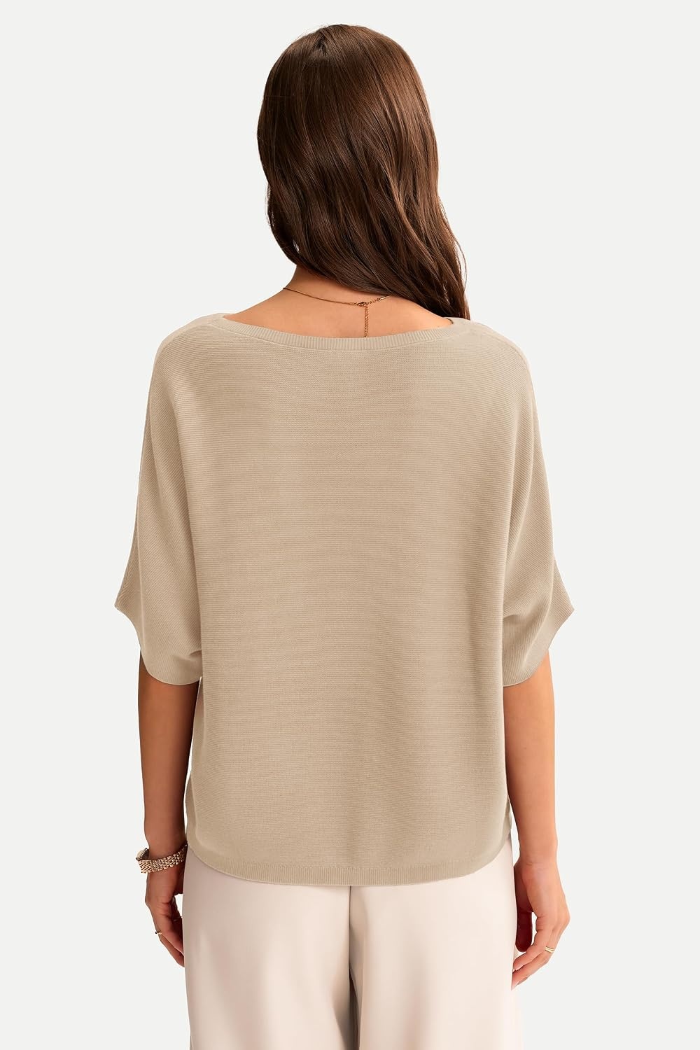 image:imageArachampCloz Womens Oversized Batwing Sleeve Business Casual Sweater Tops 100 Cotton Tops Wrinkle Resistant amp Breathable Boat Neck 34 Length Sleeve LaidBack Office Wear Fashion Clothing 2026Apricot