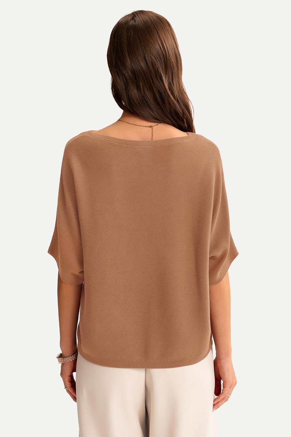 image:imageArachampCloz Womens Oversized Batwing Sleeve Business Casual Sweater Tops 100 Cotton Tops Wrinkle Resistant amp Breathable Boat Neck 34 Length Sleeve LaidBack Office Wear Fashion Clothing 2026Caramel