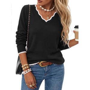 Arach&Cloz Women’s 2026 Fall V Neck Sweaters Pullover Long Sleeve Knit Tops | 100% Cotton, Lightweight&Cute, Cozy Style&Casual, Regular Fit, Trendy&Fashion, Teacher Tops, Fall Outfits(Black)