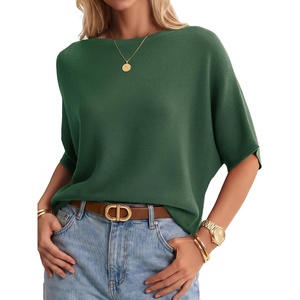 Arach&Cloz Women’s Oversized Batwing Sleeve Business Casual Sweater Tops | 100% Cotton Tops, Wrinkle Resistant & Breathable, Boat Neck, 3/4 Length Sleeve, Laid-Back Office Wear, Fashion Clothing 2026(Army Green)