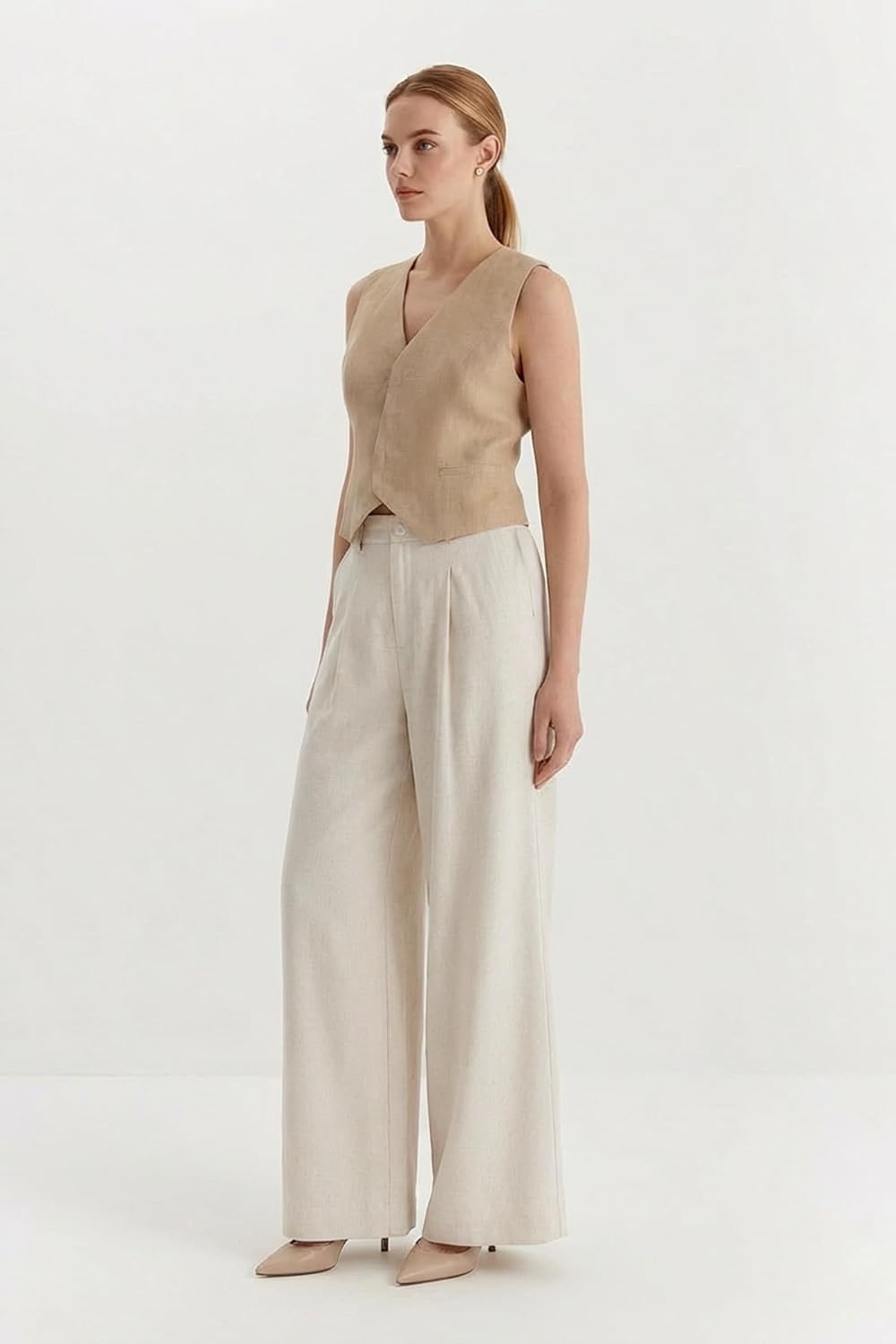 image:imageArachampCloz Womens Linen Blend Wide Leg Pants Fall Business Casual Trousers Breathable linen Blend High Waisted flowy Wide Leg Palazzo Slacks Business Casual Work Teacher Outfits 2026Apricot