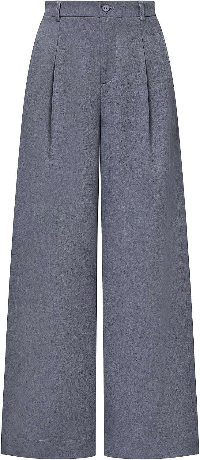 image:imageArachampCloz Womens Linen Blend Wide Leg Pants Fall Business Casual Trousers Breathable linen Blend High Waisted flowy Wide Leg Palazzo Slacks Business Casual Work Teacher Outfits 2026Grey