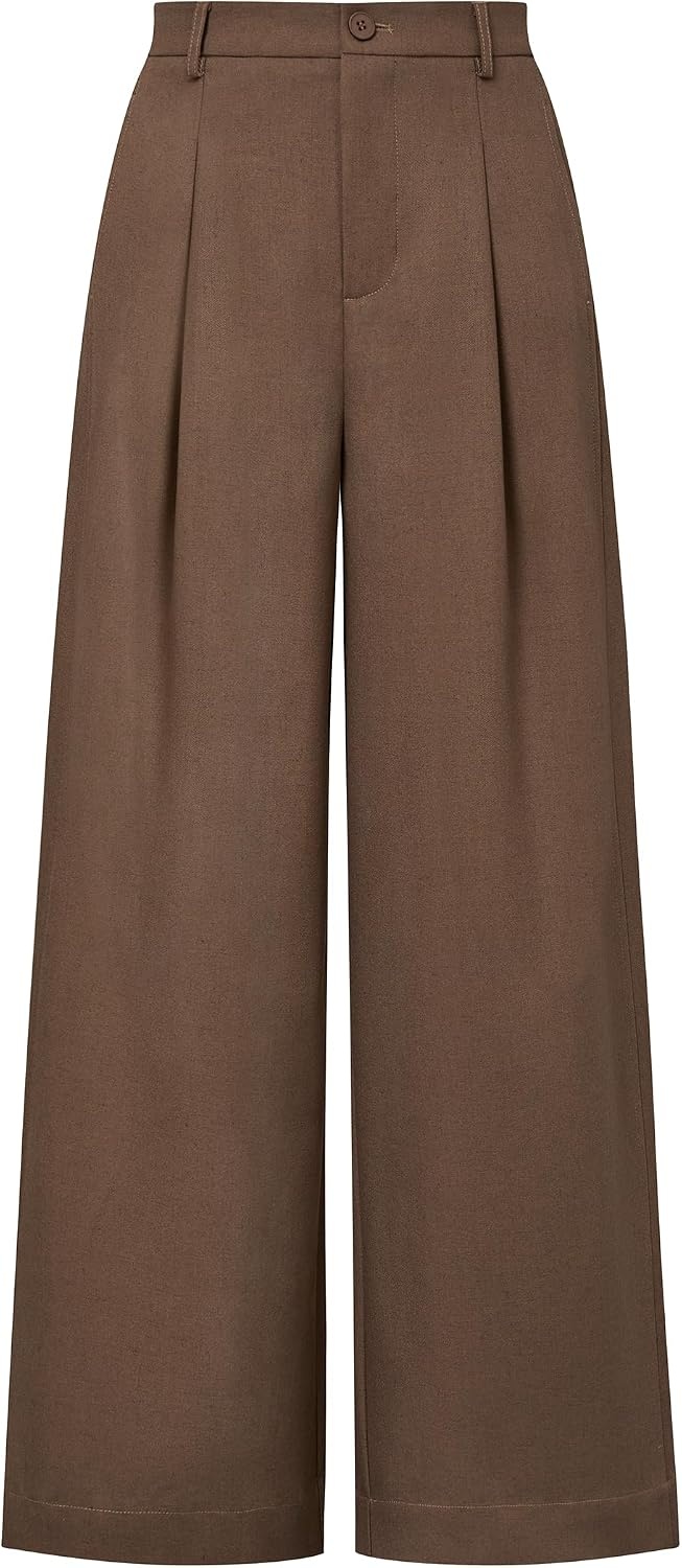 image:imageArachampCloz Womens Linen Blend Wide Leg Pants Fall Business Casual Trousers Breathable linen Blend High Waisted flowy Wide Leg Palazzo Slacks Business Casual Work Teacher Outfits 2026Coffee