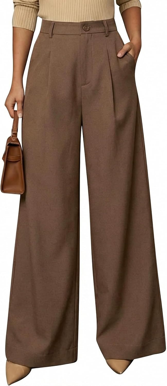 image:imageArachampCloz Womens Linen Blend Wide Leg Pants Fall Business Casual Trousers Breathable linen Blend High Waisted flowy Wide Leg Palazzo Slacks Business Casual Work Teacher Outfits 2026Coffee