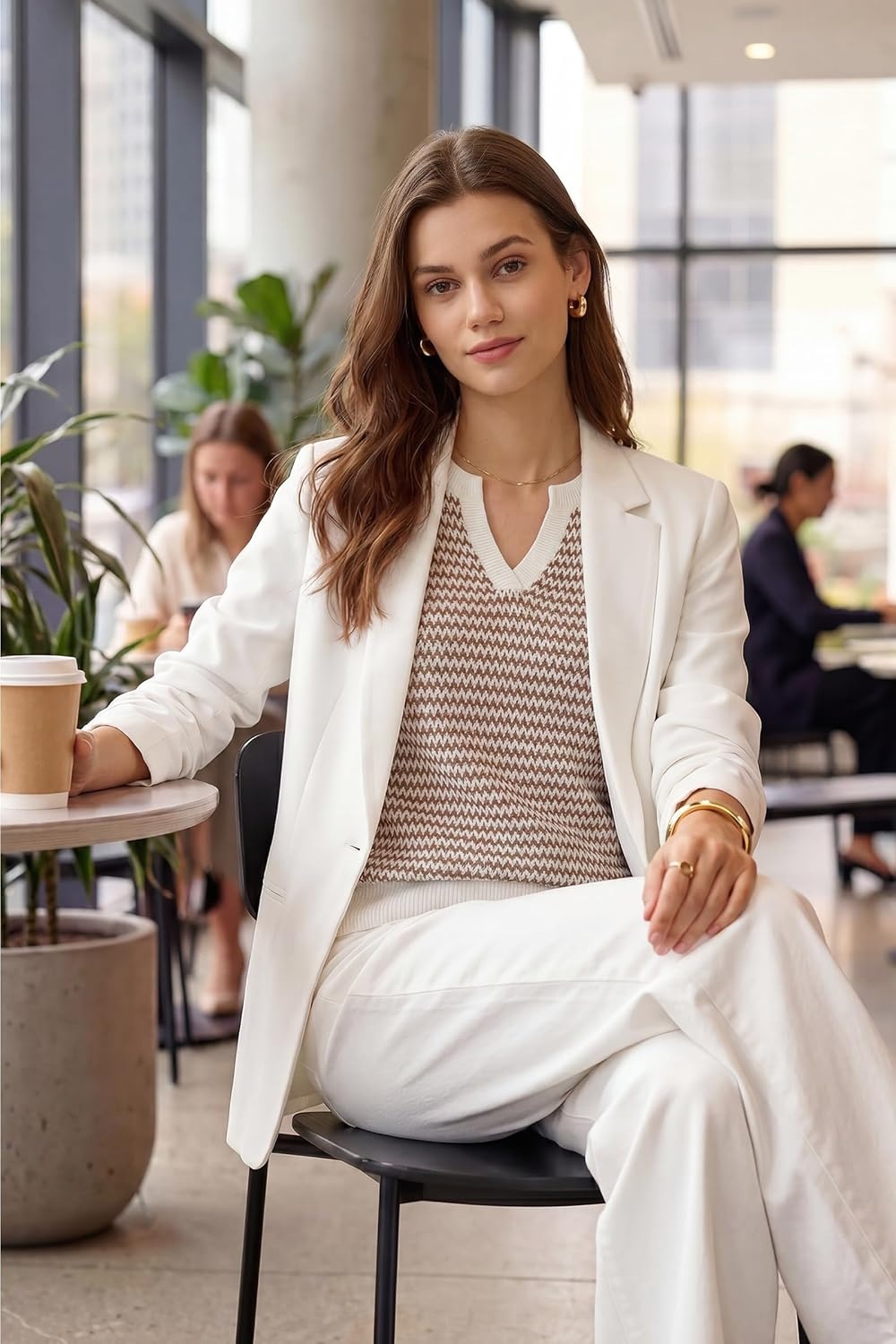 image:imageArachampCloz Womens Polo Striped Long Sleeve Casual Sweaters Breathable Tops 100 Cotton Lightweight Knit V Neck Pullover Relaxed Fit WorkampBusiness Casual Outfits Fashion Clothing Summer Fall 2026Caramel