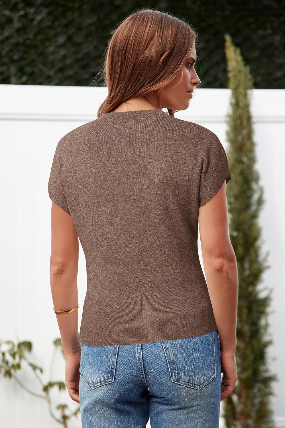 image:imageArachampCloz Womens Ruched Summer Tops Mock Neck Cap Sleeve Slim Fit Blouses BreathableampSoft Fabric Cap Sleeve Sweater Vest Business Casual Outfits Teacher Outfits Flattering Fall Tops 2026Ncoffee