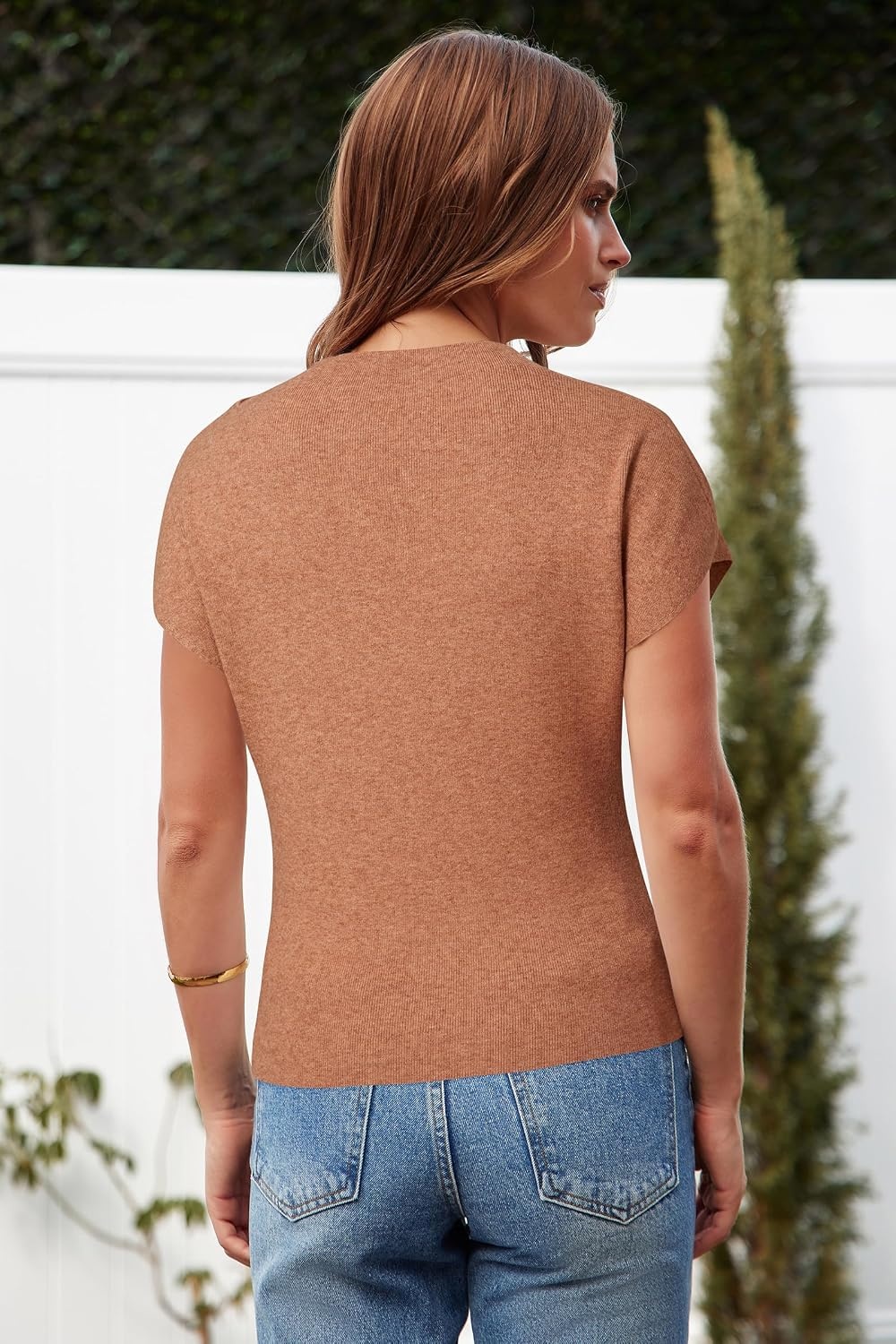 image:imageArachampCloz Womens Ruched Summer Tops Mock Neck Cap Sleeve Slim Fit Blouses BreathableampSoft Fabric Cap Sleeve Sweater Vest Business Casual Outfits Teacher Outfits Flattering Fall Tops 2026Ncamel