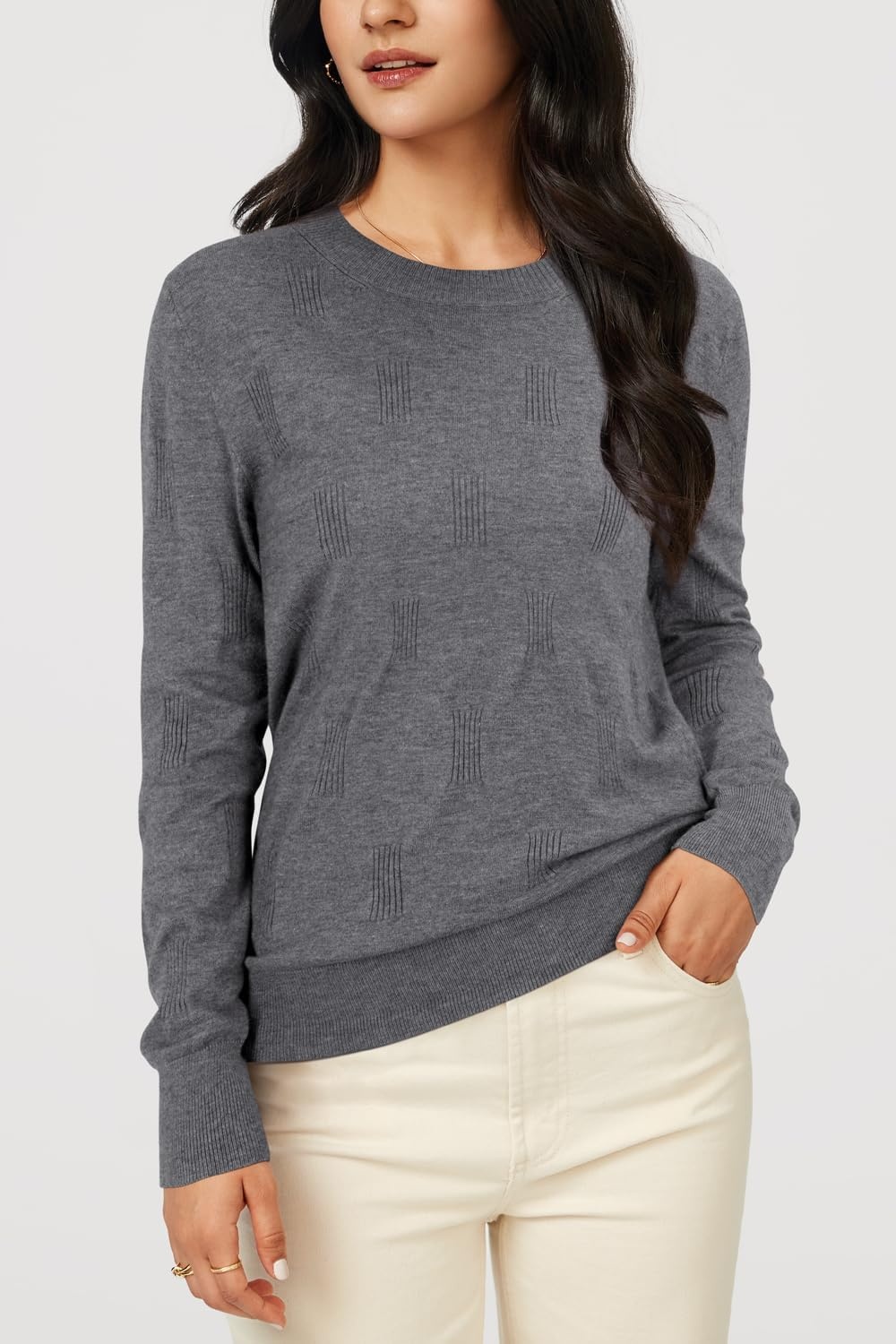 image:imageArachampCloz Womens Soft Knit Fall Winter Sweater Business Casual Basic Tops Lightweight amp Breathable Fabric Long Sleeve Classic Pullover Top Solo amp Layer Outfits Teacher Outfits Office Wear 2026Agray