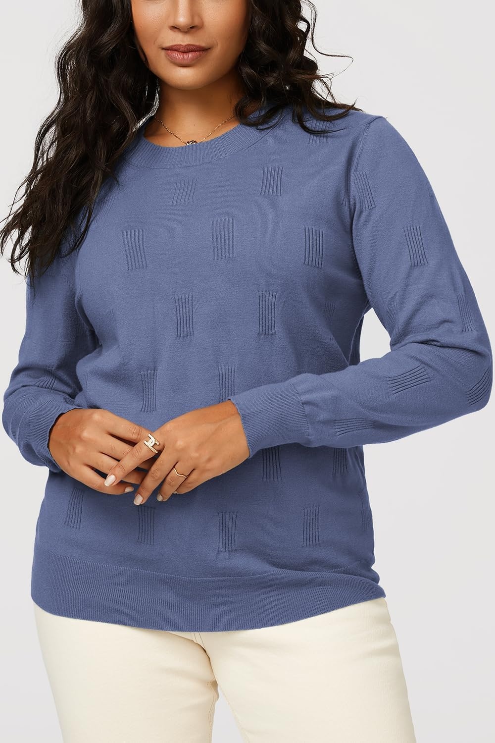 image:imageArachampCloz Womens Soft Knit Fall Winter Sweater Business Casual Basic Tops Lightweight amp Breathable Fabric Long Sleeve Classic Pullover Top Solo amp Layer Outfits Teacher Outfits Office Wear 2026Agrey Blue