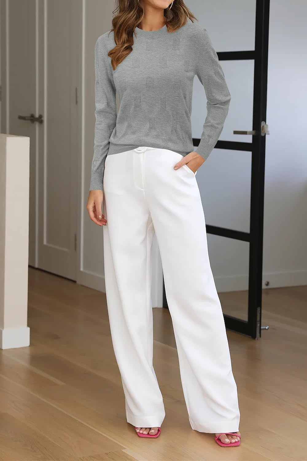 image:imageArachampCloz Womens Soft Knit Fall Winter Sweater Business Casual Basic Tops Lightweight amp Breathable Fabric Long Sleeve Classic Pullover Top Solo amp Layer Outfits Teacher Outfits Office Wear 2026Alight Grey