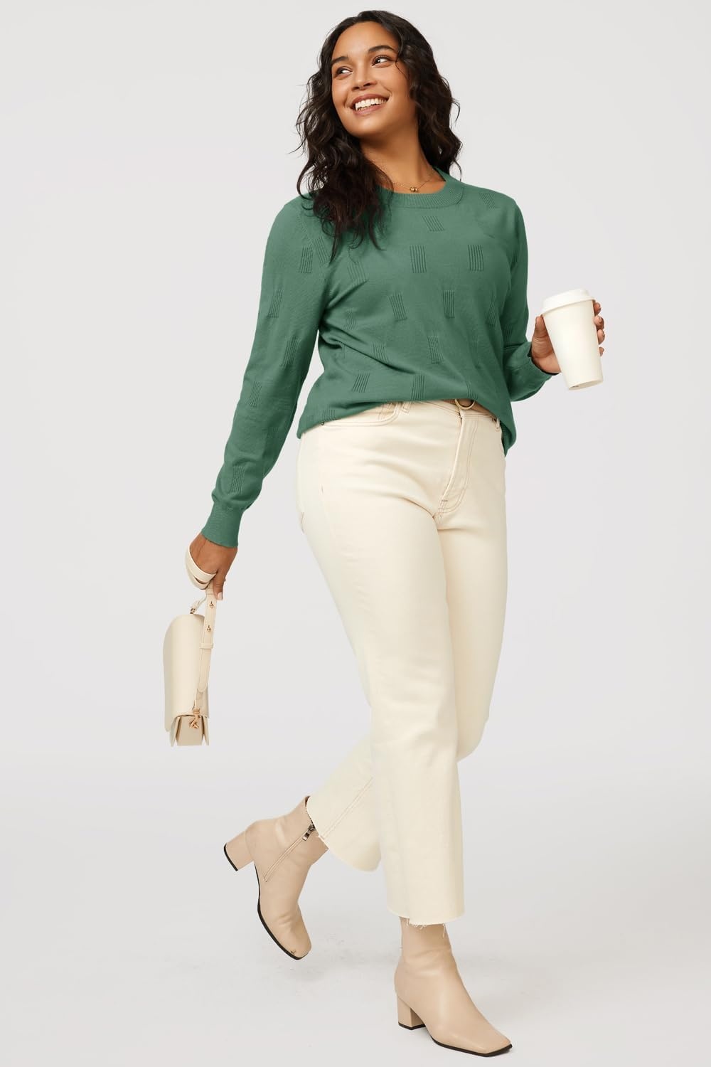 image:imageArachampCloz Womens Soft Knit Fall Winter Sweater Business Casual Basic Tops Lightweight amp Breathable Fabric Long Sleeve Classic Pullover Top Solo amp Layer Outfits Teacher Outfits Office Wear 2026Agray Green